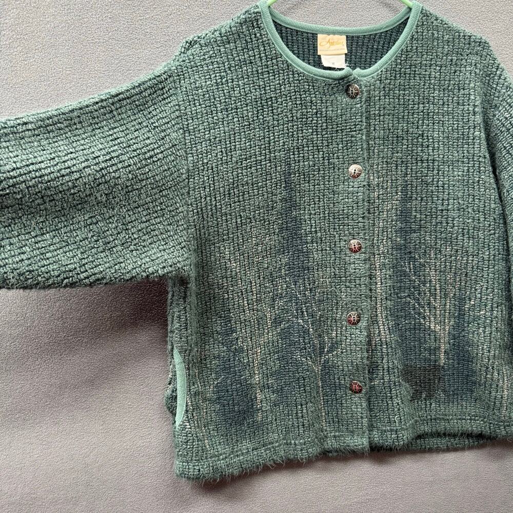 Vtg Artisans Cabincore Cottagecore Button‎ Front Cardigan Sweater Womens M Green - Picture 3 of 14